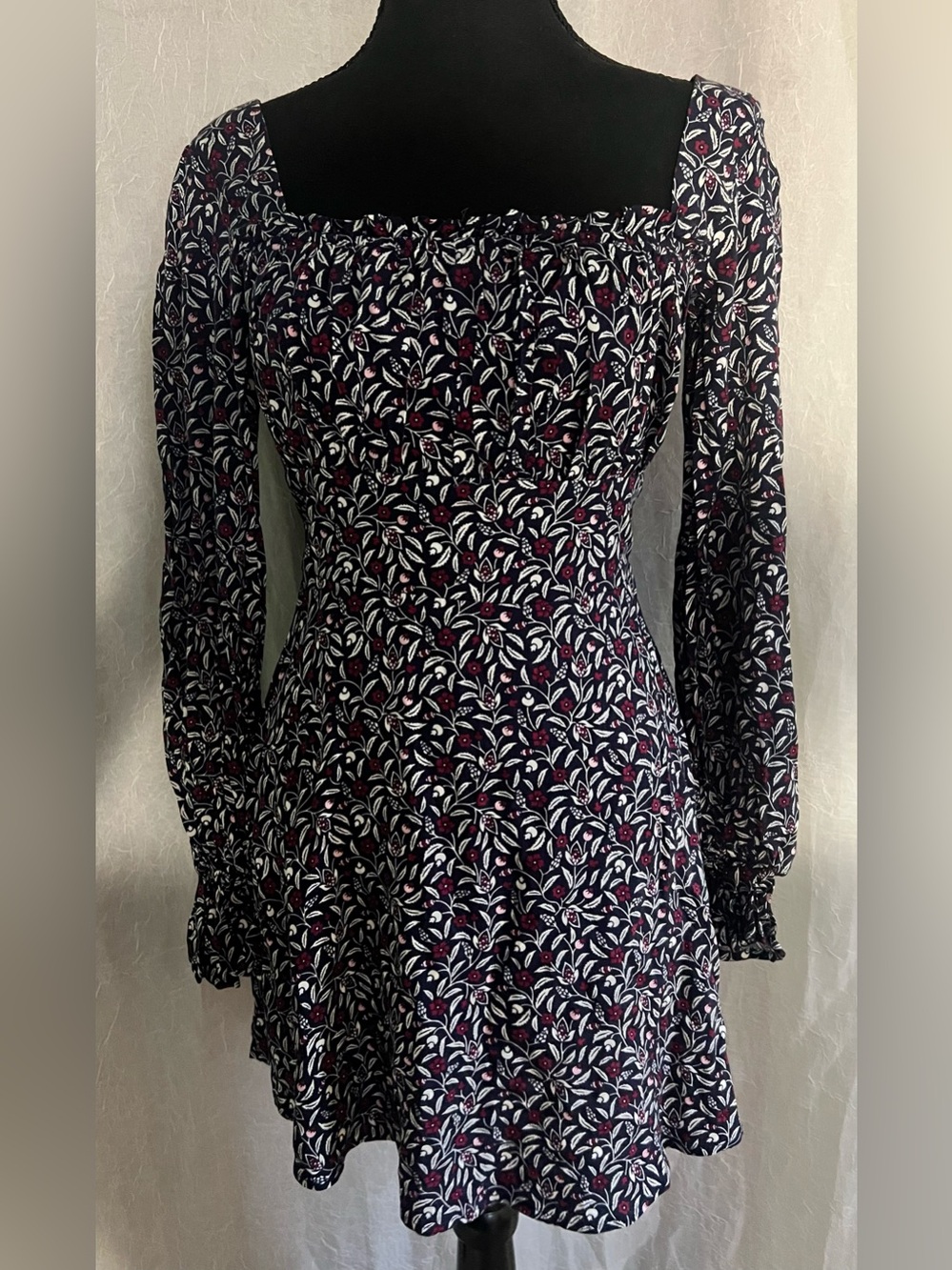 Floral Square-Neck Long Sleeve Mini Dress - blue, white & purple